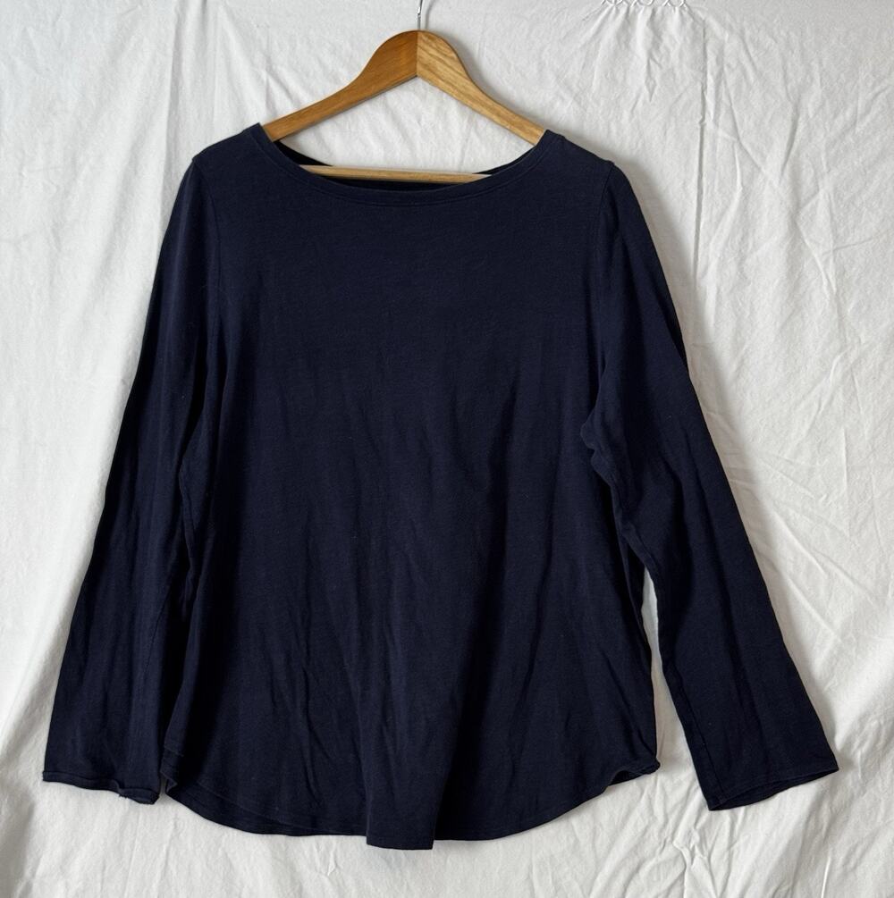 Eileen Fisher Women's Navy 100% Organic Cotton Jersey Crew Neck L/S Tee Size XL